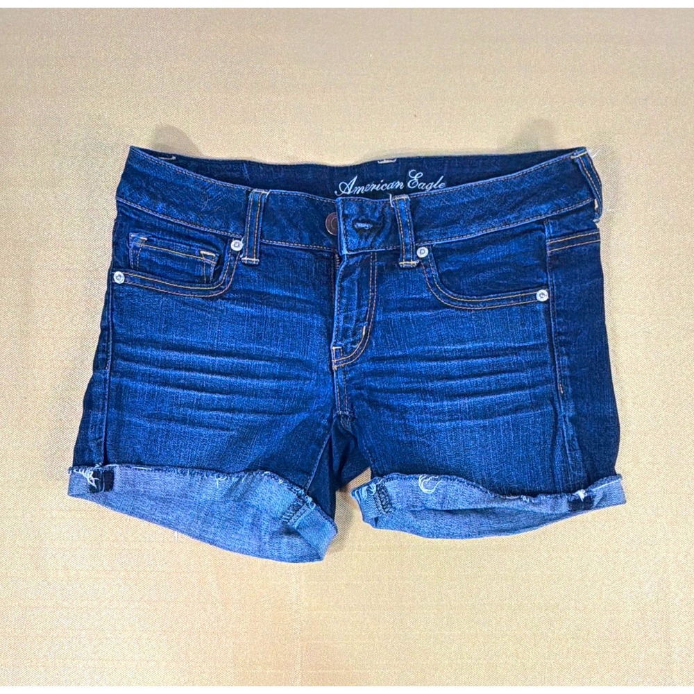 American Eagle Outfitters Women's Denim Shorts 6/28 Mid Rise Dark Wash Stretch
